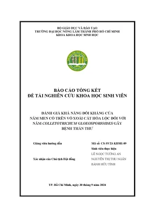 Đánh giá khả năng đối kháng của nấm men có trên vỏ xoài cát hòa lộc đối với nấm colletotrichum gloeosporioides gây bệnh thán thư