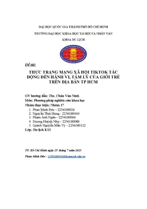 Thực trạng mạng xã hội tiktok tác động đến hành vi tâm lý của giới trẻ trên địa bàn tp hcm
