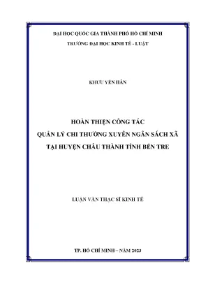 Hoàn thiện công tác quản lý chi thường xuyên ngân sách xã tại huyện châu thành tỉnh bến tre