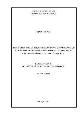 Cơ sở khoa học và thực tiễn xây dựng khung năng lực của cán bộ chuyên trách đảm bảo chất lượng trong các cơ sở giáo dục đại học ở việt nam