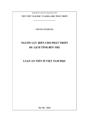 Luận án tiến sĩ nguồn lực biển cho phát triển du lịch tỉnh bến tre