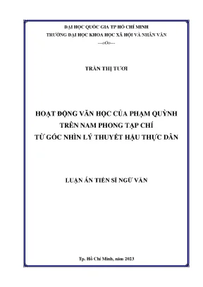 Hoạt động văn học của phạm quỳnh trên nam phong tạp chí từ góc nhìn lý thuyết hậu thực dân
