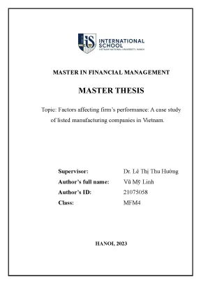 Factors affecting firms performance a case study of listed manufacturing companies in vietnam