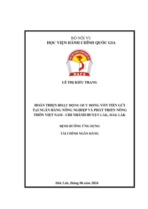 Hoàn thiện hoạt động huy động vốn tiền gửi tại ngân hàng nông nghiệp và phát triển nông thôn việt nam chi nhánh huyện lăk đăk lăk