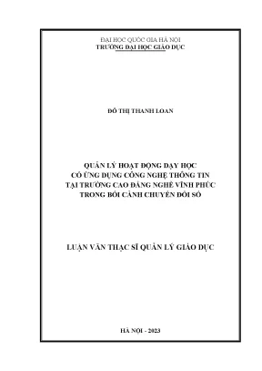 Quản lý hoạt động dạy học có ứng dụng công nghệ thông tin tại trường cao đẳng nghề vĩnh phúc trong bối cảnh chuyển đổi số