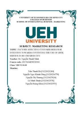 Factors affecting customer behavior intention towards continuing the use of ghtk service in ho chi minh city