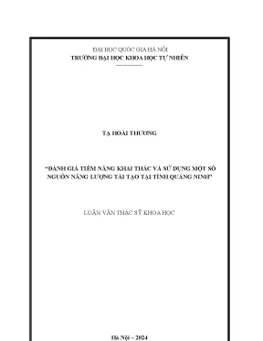 Đánh giá tiềm năng khai thác và sử dụng một số nguồn năng lượng tái tạo tại tỉnh quảng ninh