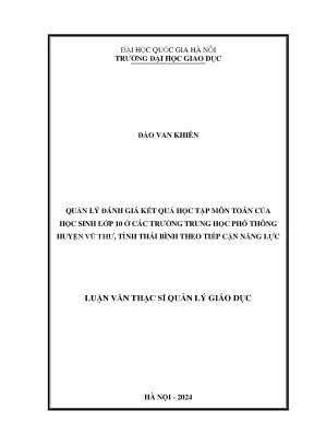 Quản lý đánh giá kết quả học tập môn toán của học sinh lớp 10 ở các trường thpt huyện vũ thư tỉnh thái bình theo tiếp cận năng lực