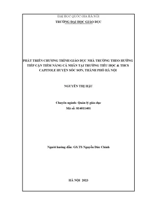 Phát triển chương trình giáo dục nhà trường theo hướng tiếp cận tiềm năng cá nhân tại trường tiểu học thcs capitole huyện sóc sơn thành phố hà nội