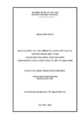 Quản lí công tác chủ nhiệm của giáo viên các trường thcs thành phố thái bình tỉnh thái bình theo hướng tăng cường tính tự chủ của học sinh