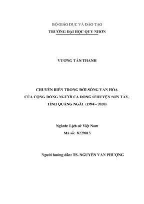 Chuyển biến trong đời sống văn hóa của cộng đồng người ca dong ở huyện sơn tây tỉnh quảng ngãi 1994 2020