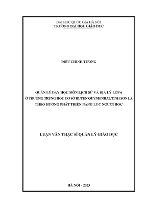 Quản lý dạy học môn lịch sử và địa lý lớp 6 ở trường trung học cơ sở huyện quỳnh nhai tỉnh sơn la theo hướng phát triển năng lực người học