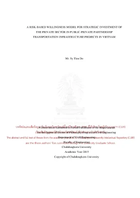 Luận án tiến sĩ a risk based willingness model for strategic investment of the private sector in public private partnership transportation infrastructure projects in viet nam