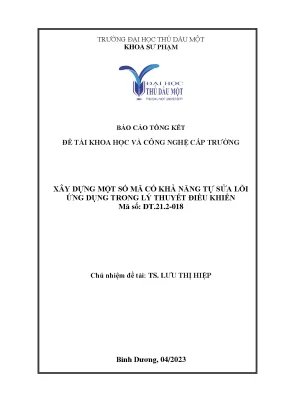 Xây dựng một số mã có khả năng tự sửa lỗi ứng dụng trong lý thuyết điều khiển