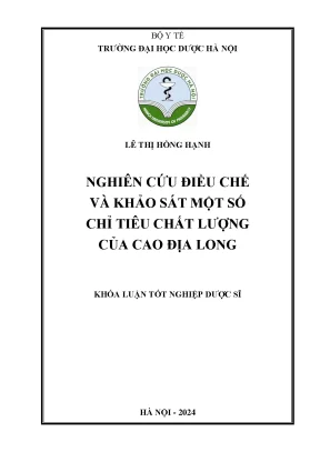 Lê thị hồng hạnh nghiên cứu điều chế và khảo sát một số chỉ tiêu chất lượng của cao địa long
