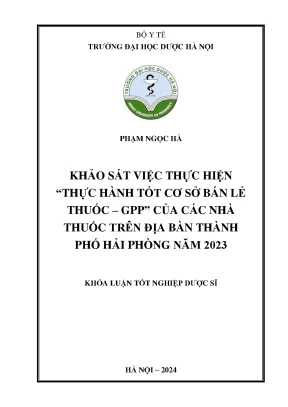 Phạm ngọc hà khảo sát việc thực hiện thực hành tốt cơ sở bán lẻ thuốc gpp của các nhà thuốc trên địa bàn thành phố hải phòng năm 2023