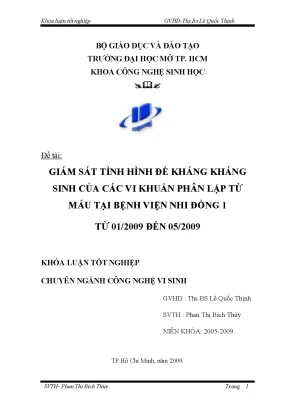 Giám sát tình hình đề kháng kháng sinh của các vi khuẩn phân lập từ máu tại bệnh viện nhi đồng 1 từ 01 2009 đến 05 2009