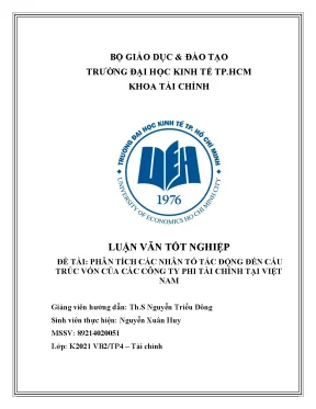 Đề tài phân tích các nhân tố tác động đến cấu trúc vốn của các công ty phi tài chính tại việt nam
