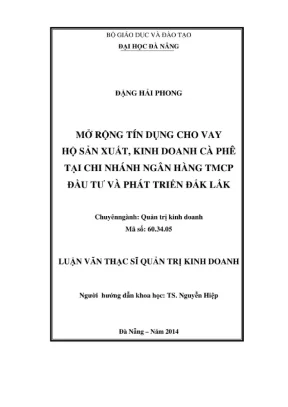 Luận văn thạc sĩ mở rộng tín dụng cho vay hộ sản xuất kinh doanh cà phê tại chi nhánh ngân hàng tmcp đầu tư và phát triển đắk lắk