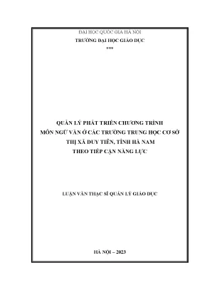 Quản lý phát triển chương trình môn ngữ văn ở các trường trung học cơ sở thị xã duy tiên tỉnh hà nam theo tiếp cận năng lực