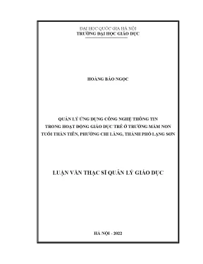 Quản lý ứng dụng công nghệ thông tin trong hoạt động giáo dục trẻ ở trường mầm non tuổi thần tiên phường chi lăng thành phố lạng sơn