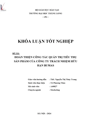 Hoàn thiện công tác quản trị tiêu thụ sản phẩm của công ty tnhh bumas