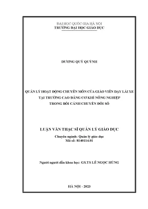 Quản lý hoạt động chuyên môn của giáo viên dạy lái xe tại trường cao đẳng cơ khí nông nghiệp trong bối cảnh chuyển đổi số