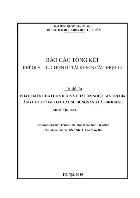 Phát triển chất hóa dẻo và chất ổn nhiệt giá trị gia tăng cao từ dầu cao su dùng sản xuất biodiesel