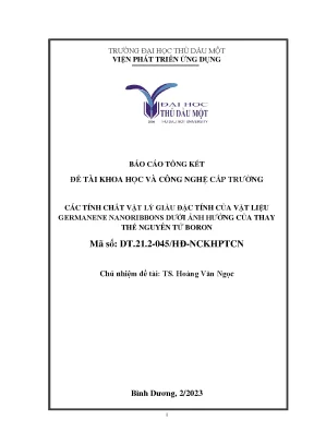 Các tính chất vật lý giàu đặc tính của vật liệu germanene nanoribbons dưới ảnh hưởng của thay thế nguyên tử boron