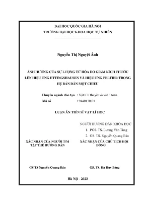 Ảnh hưởng của sự lượng tử hóa do giảm kích thước lên hiệu ứng ettingshausen và hiệu ứng peltier trong hệ bán dẫn một chiều
