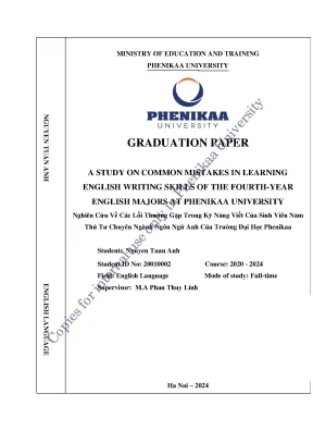 A study on common mistakes in learning english writing skills of the fourth year english majors at phenikaa university
