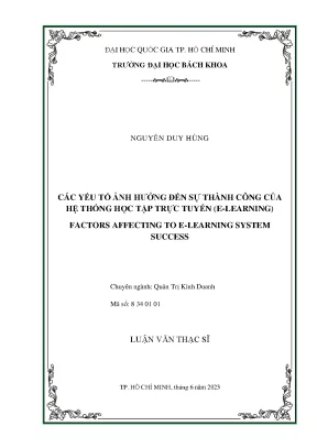 Luận văn thạc sĩ quản trị kinh doanh các yếu tố ảnh hưởng đến sự thành công của hệ thống học tập trực tuyến e learning