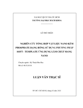 Luận văn thạc sĩ kỹ thuật hóa học nghiên cứu tổng hợp vật liệu nano kẽm phosphate dạng rỗng sử dụng phương pháp soft template ứng dụng làm chất mang nano