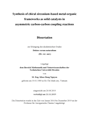 Luận văn thạc sĩ synthesis of chiral zirconium based metal organic frameworks as solid catalysts in asymmetric carbon carbon coupling reactions