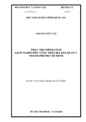 Thực thi chính sách giảm nghèo bền vững trên địa bàn quận 7 thành phố hồ chí minh