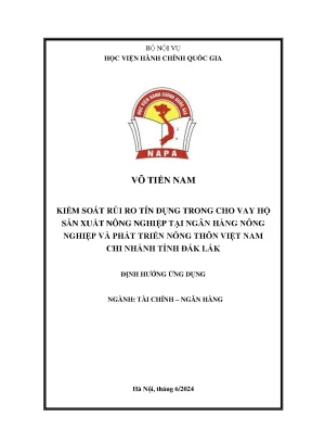Kiểm soát rủi ro tín dụng trong cho vay hộ sản xuất nông nghiệp tại ngân hàng nông nghiệp và phát triển nông thôn việt nam chi nhánh tỉnh đắk lắk