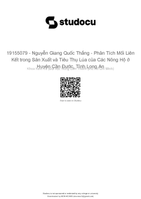Phân tích mối liên kết trong sản xuất và tiêu thụ lúa của các nông hộ ở huyện cần đước tỉnh long an