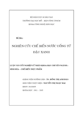 Nghiên cứu chế biến nước uống từ đậu xanh