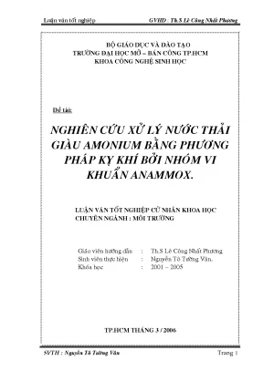 Nghiên cứu xử lý nước thải giàu amonium bằng phương pháp kỵ khí bởi nhóm vi khuẩn anammox