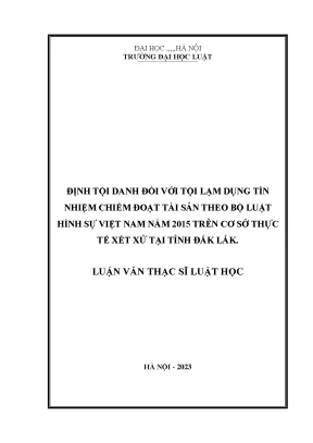 Định tội danh đối với tội lạm dụng tín nhiệm chiếm đoạt tài sản theo bộ luật hình sự việt nam năm 2015 trên cơ sở thực tế xét xử tại tỉnh đắk lắk