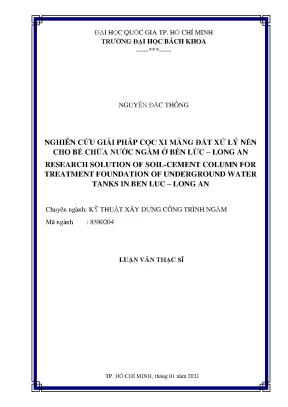 Luận văn thạc sĩ kỹ thuật xây dựng nghiên cứu giải pháp cọc xi măng đất xử lý nền cho bể chứa nước ngầm ở bến lức long an