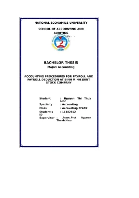 Accounting procedures for payroll and payroll deduction at binh minh joint stock company