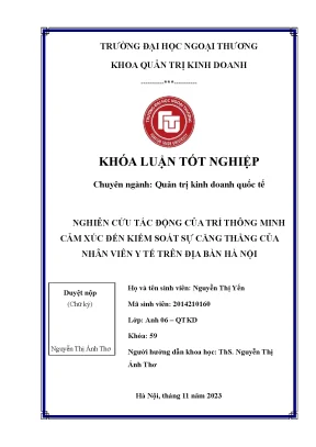 Nghiên cứu tác động của trí thông minh cảm xúc đến kiểm soát sự căng thẳng của nhân viên y tế trên địa bàn hà nội