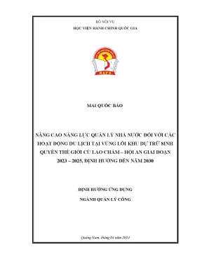 Nâng cao năng lực quản lý nhà nước đối với các hoạt động du lịch tại vùng lõi khu dự trữ sinh quyển thế giới cù lao chàm hội an giai đoạn 2023 2025