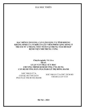 Đặc điểm lâm sàng cận lâm sàng và tính kháng kháng sinh của vi khuẩn gây viêm phổi cộng đồng ở trẻ em từ 2 tháng tới 5 tuổi tại trung tâm hô hấp bệnh viện nhi trung ương