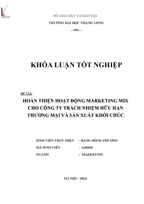 Hoàn thiện hoạt động marketing mix cho công ty trách nhiệm hữu hạn thương mại và sản xuất khởi chúc