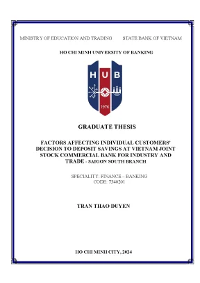 Factors affecting individual customers decision to deposit savings at vietnam joint stock commercial bank for industry and trade saigon south branch