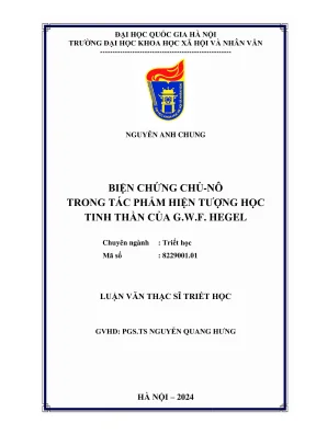 Luận văn thạc sĩ triết học biện chứng chủ nô trong tác phẩm hiện tượng học tinh thần của g w f hegel
