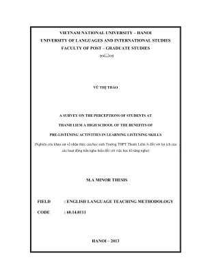 Luận văn thạc sĩ a survey on the perception of students at thanh liem a high school of the benefits of fre listening activities in learning listening skills