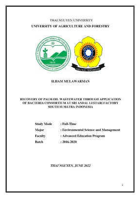 Recovery of palm oil wastewater through application of bacteria consortium at sri andal lestari factory south sumatra indonesia